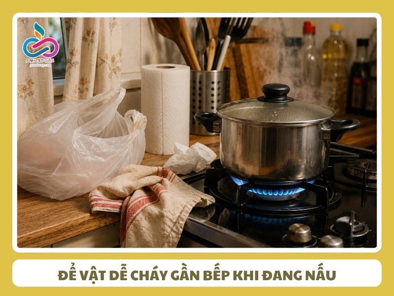 Để vật dễ cháy gần bếp khi đang nấu