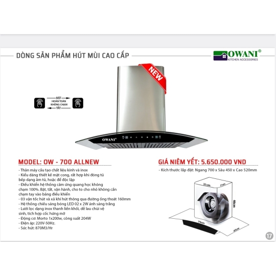Máy Hút Mùi OWANI OW - 700 ALLNEW